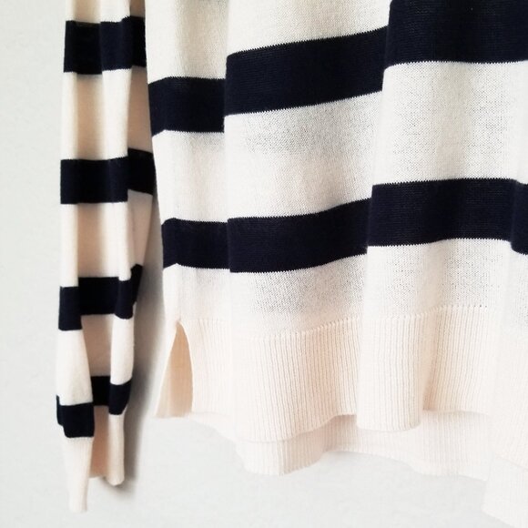 Zara Ivory Black Striped Basic Knit Pullover Sweater Crewneck Lightweight XL - Picture 11 of 15
